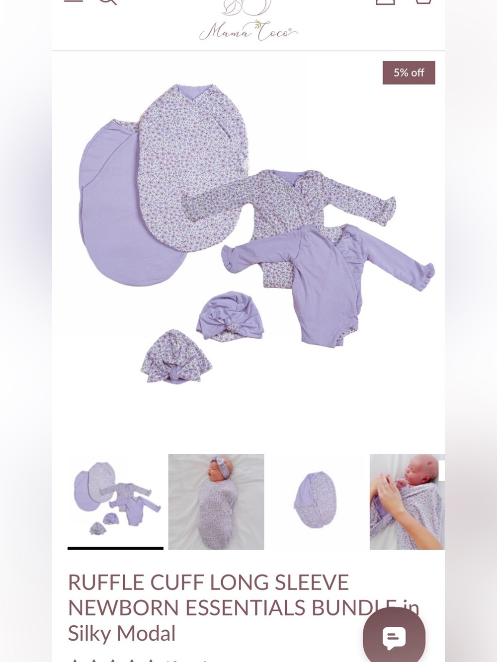 Mamacoco- Newborn Ruffle Cuff Essentials Bundle in Lilac - newborn